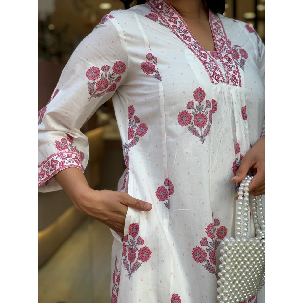 Floral Printed Aline Kurti Pant Dupatta Set Indian Women' Ethnic Kurta Set Dress