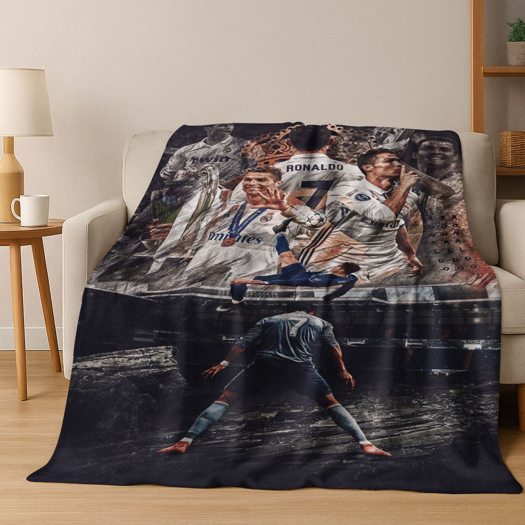 3D Goat Football Star R-Ronaldo Cartoon Art Flannel Blanket,Cozy Soft Throw Blanket for Home Bedroom Bed Sofa Picnic Cover Kid
