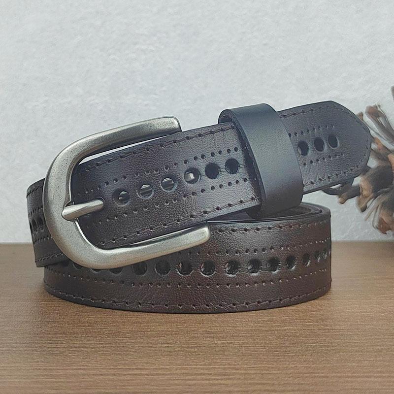 Hollow Belt Women'S Leather Pin Buckle Casual First Layer Cowhide Belt Women'S Fashion Non-Punching Jeans Belt