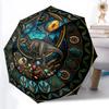 Dinosaur Glass Art Pattern Umbrella, Portable and Foldable Design, 8 Ribs, a Casual Accessory for Halloween, Christmas, and Birthday Gifts.