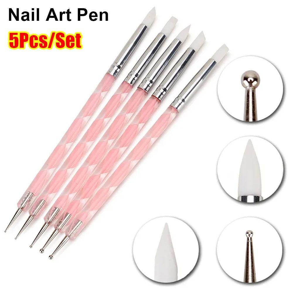 5Pcs/Set 2 Ways Nail Art Pen Point Flower Dotting Tool Durable Marbleizing Painting Pens