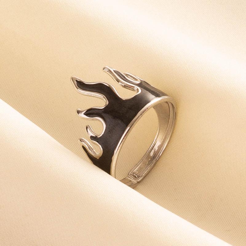 Punk Vintage Black Enamel Ring Stainless Steel Open Rings For Women Men Jewelry Fire Evil Eye Bague Acier Inoxydables Femme Gift