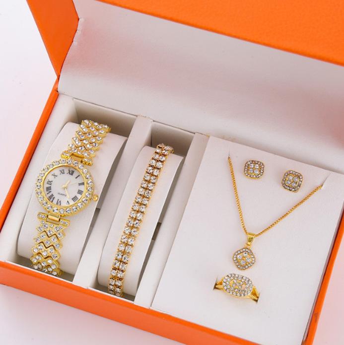 Popular Women'S Watches Supply Five-Piece Set Diamond Women'S Watches Women'S Fashion Roman Quartz Watches