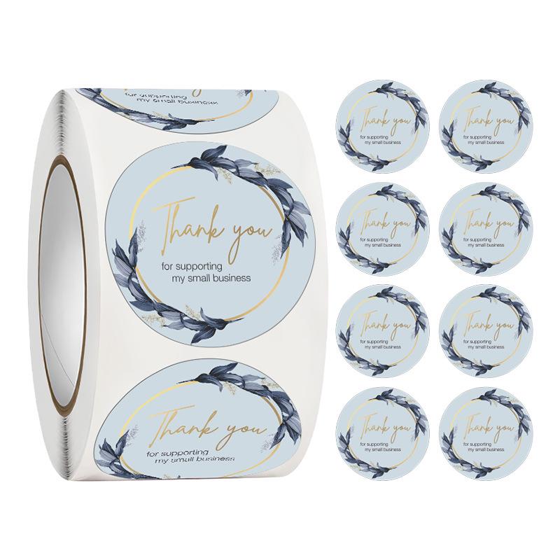 500-Roll 3.8cm Floral Thank You Stickers: Round Adhesive Labels for Gift Wrapping & Sealing