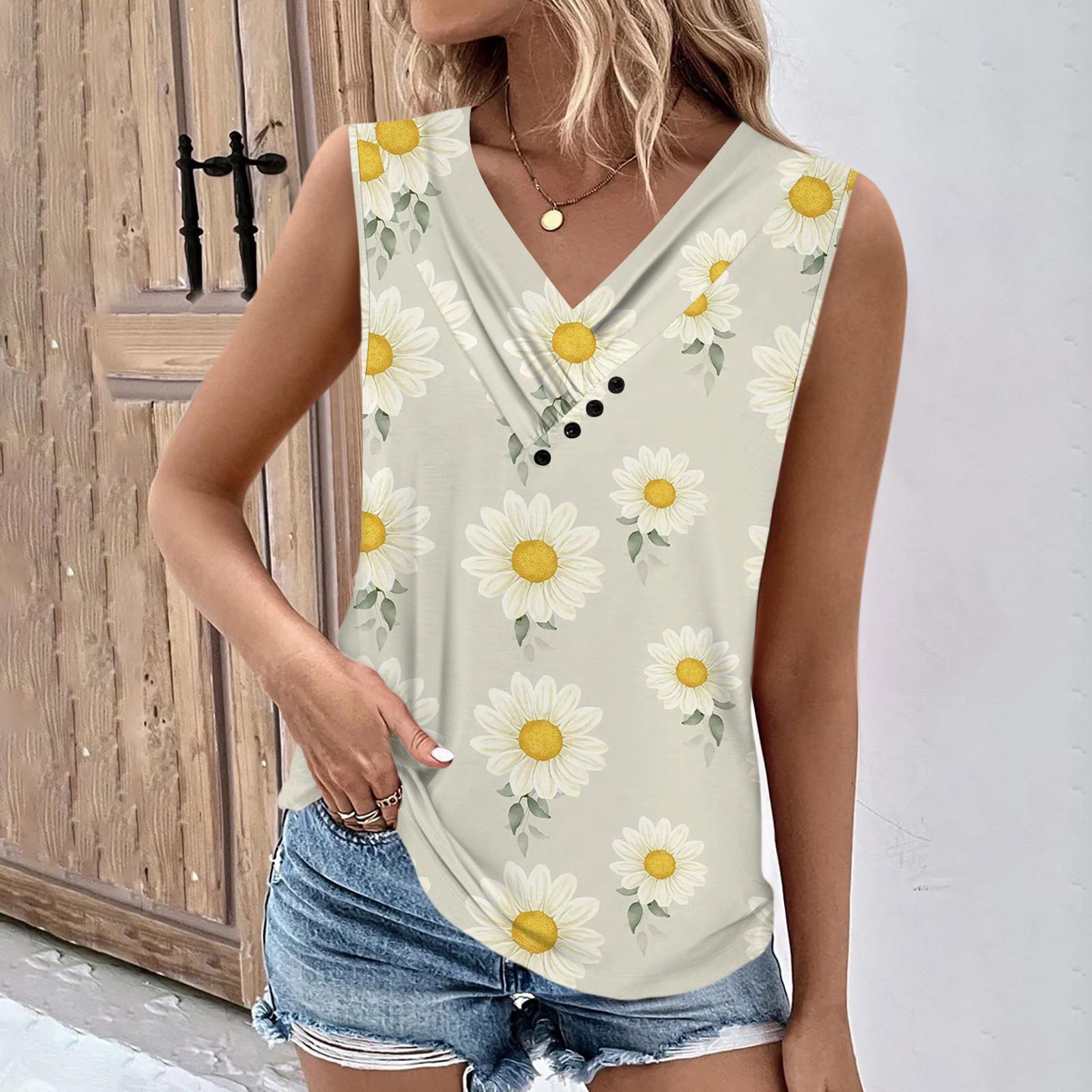 

Летние женские топы на бретелях с v-образным вырезом, повседневные рубашки без рукавов с принтом, повседневные свободные плиссированные футболки, футболки, женская блузка XL жёлтый