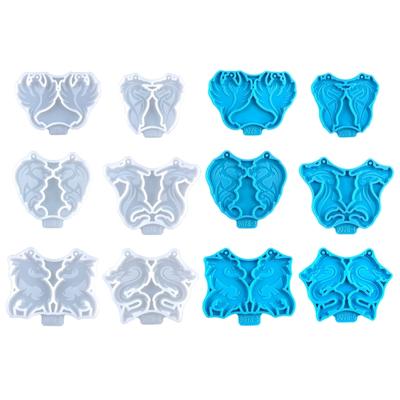 6Pcs Epoxy Assembled Molds Geometric Dragon Shape Earrings Pendant Mold Phone Keychain Pendant Silicone Mold for Decor