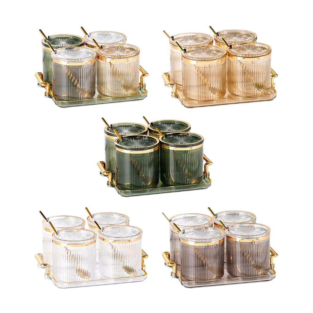 4 Bottle with Lids Save Space Easy To Clean Seasoning Set Salt Organizer