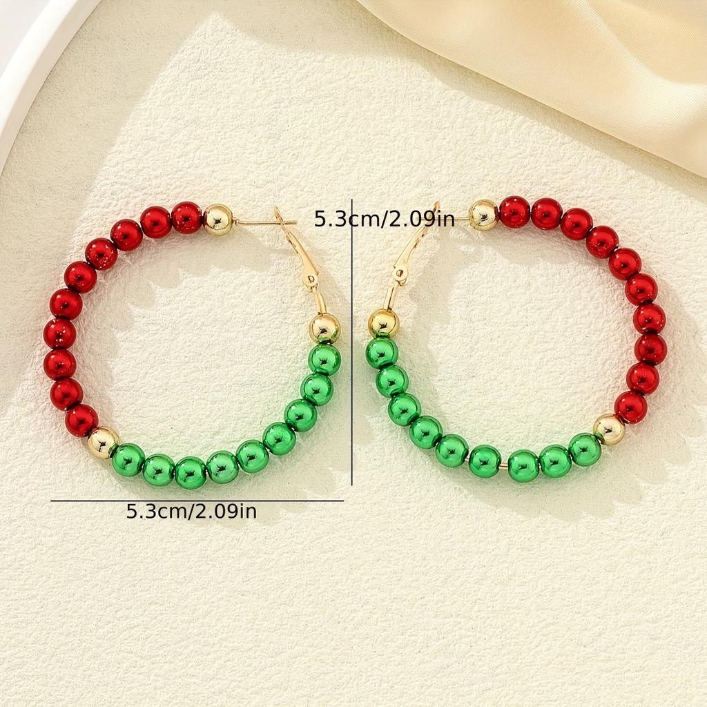 Red and Green Contrasting Colors Acrylic Beaded Earrings Retro Simple Christmas Atmosphere Literary and Advanced Women's Earrings
