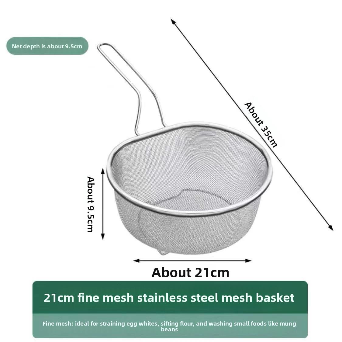 French Chip Frying Strainer Basket Stainless Steel Deep Fry Basket Kitchen Round Fryer Wire Mesh With Handle Wire Colander Nets