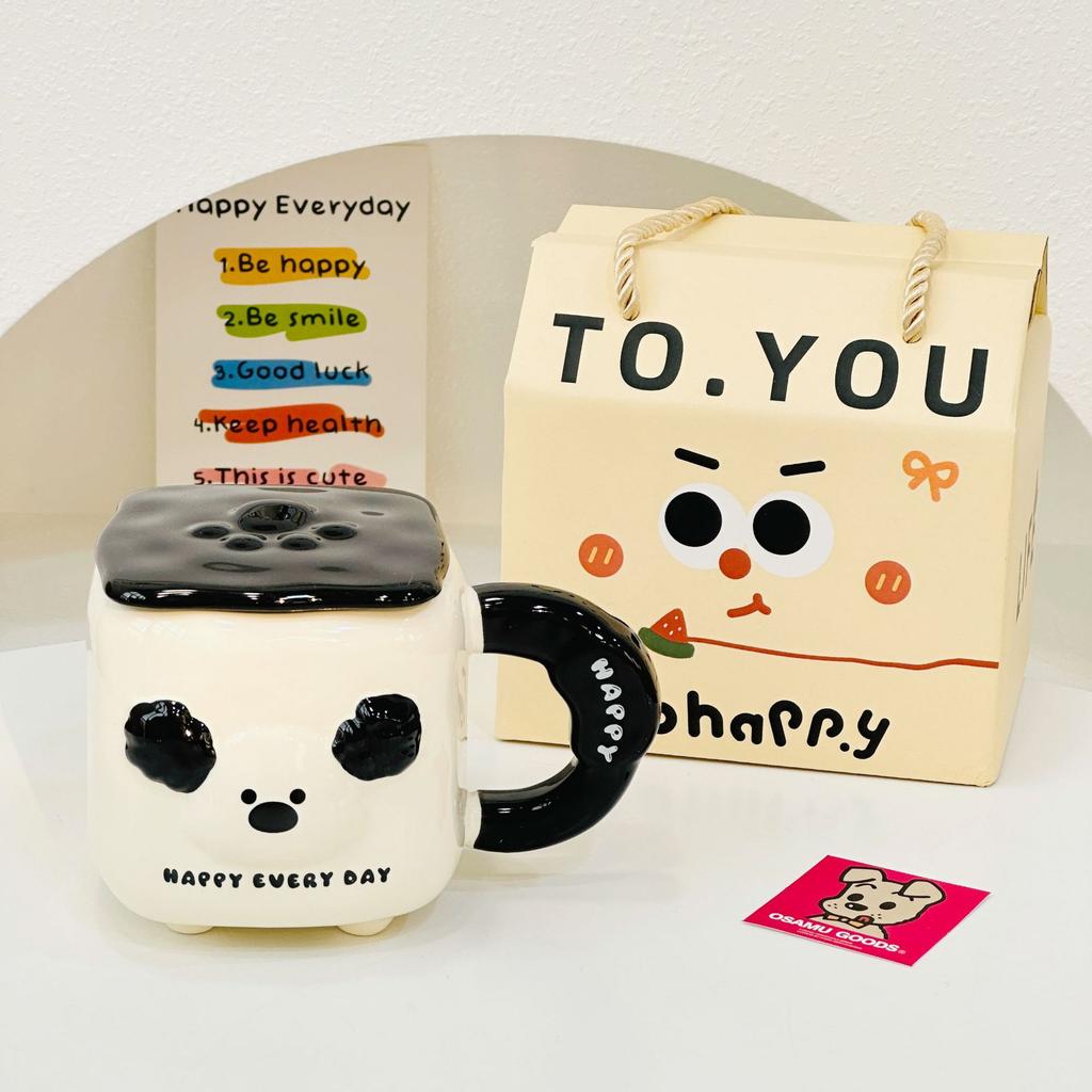 Funny Cute Puppy Ceramic Cup Girls Milk Breakfast Cup Couple Mug with Lid Creative Cup Souvenir Gift