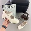 Square head thick heel high heels women's shoes French retro silver Mary Jane shoes 2025 Korean version design single shoes