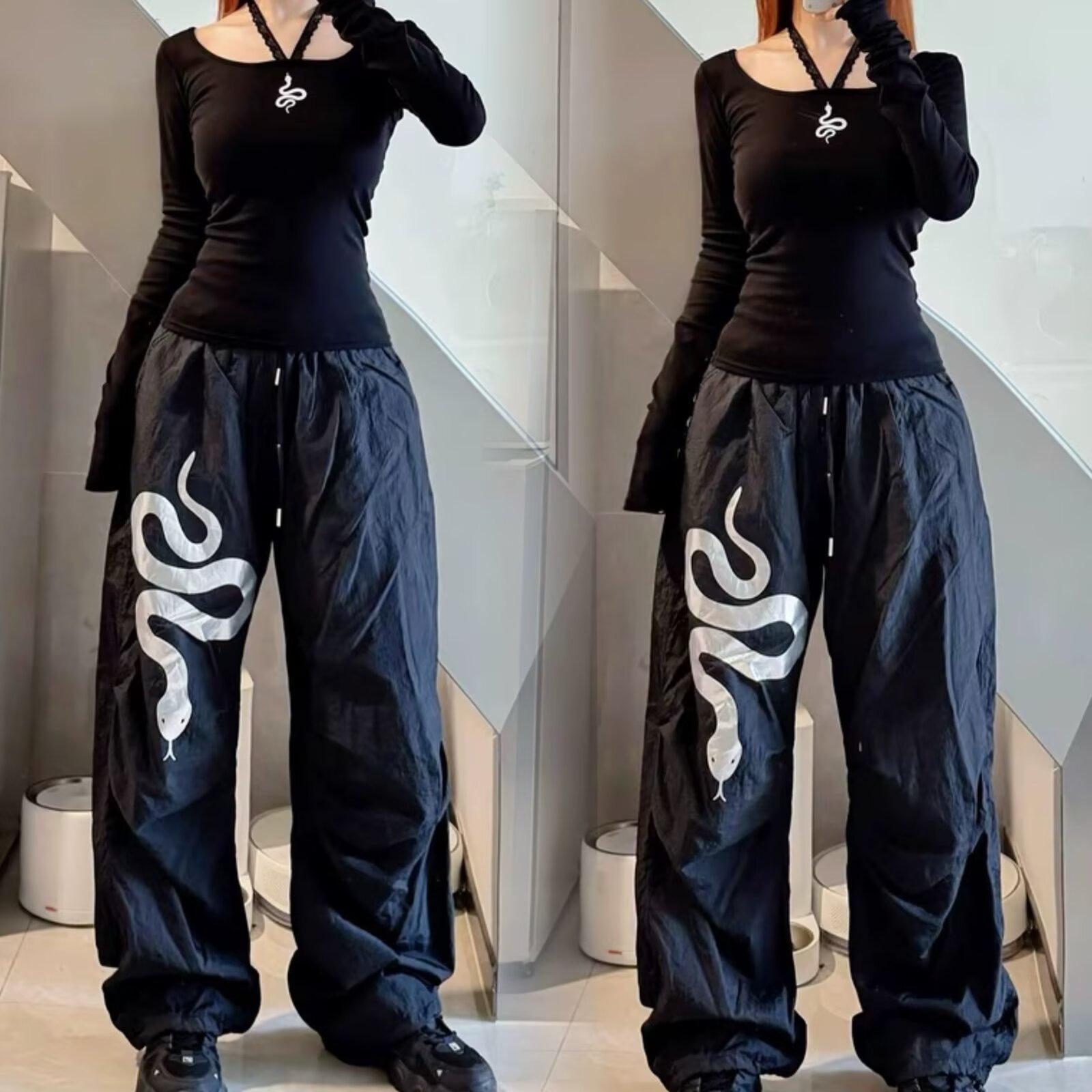 

Women s Trendy Snake Print Wide-Leg Hip-Hop Dance Pants M
