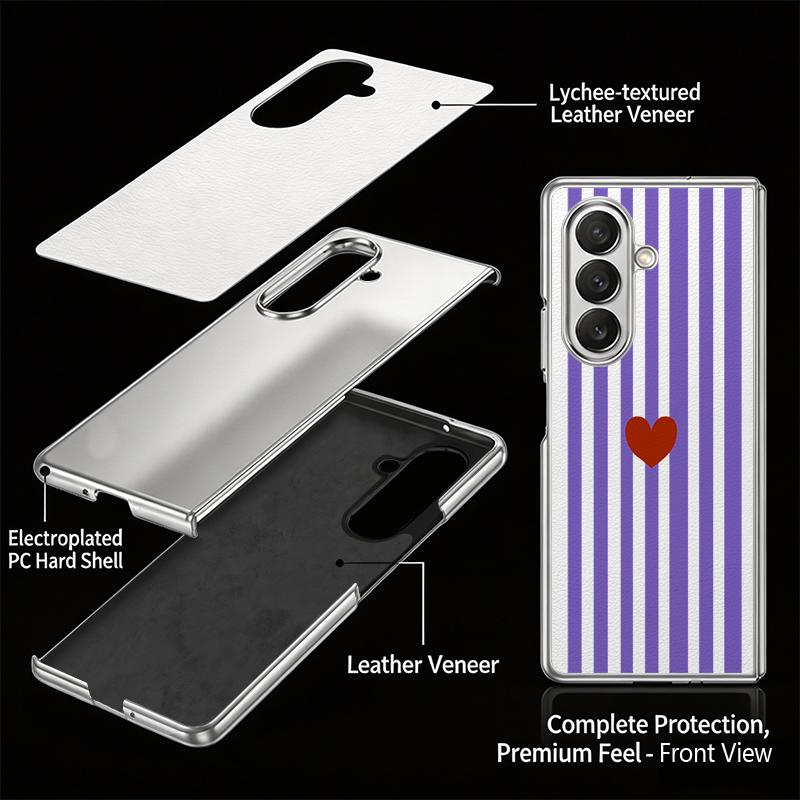 Stripe Heart Pattern Case For Samsung Z Fold 8 Ultra 7 6 5 Hybrid 3in1 Leather Skin Plating Folding Phone Cover For Galaxy Z Fold8 Fold7 Fold6
