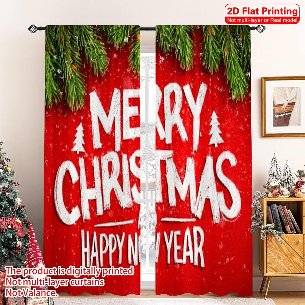 

2pcs 2D flat printing Merry Christmas Popular Party Window Curtains Christmas2 Durable Polyester Without Electricity Festive 100*130 HOOK 1pcs