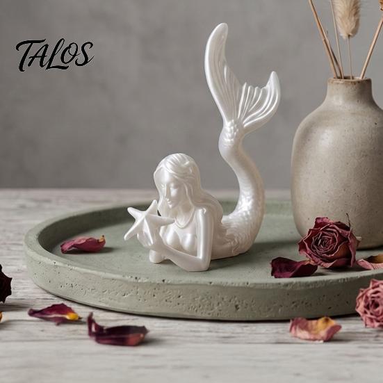Exquisite Mermaid Figurine 3D Printed & Starfish Figurine, Sculpture, Ocean DIY White Craft Statues Theme Desktop Ornament for Home Office Fish