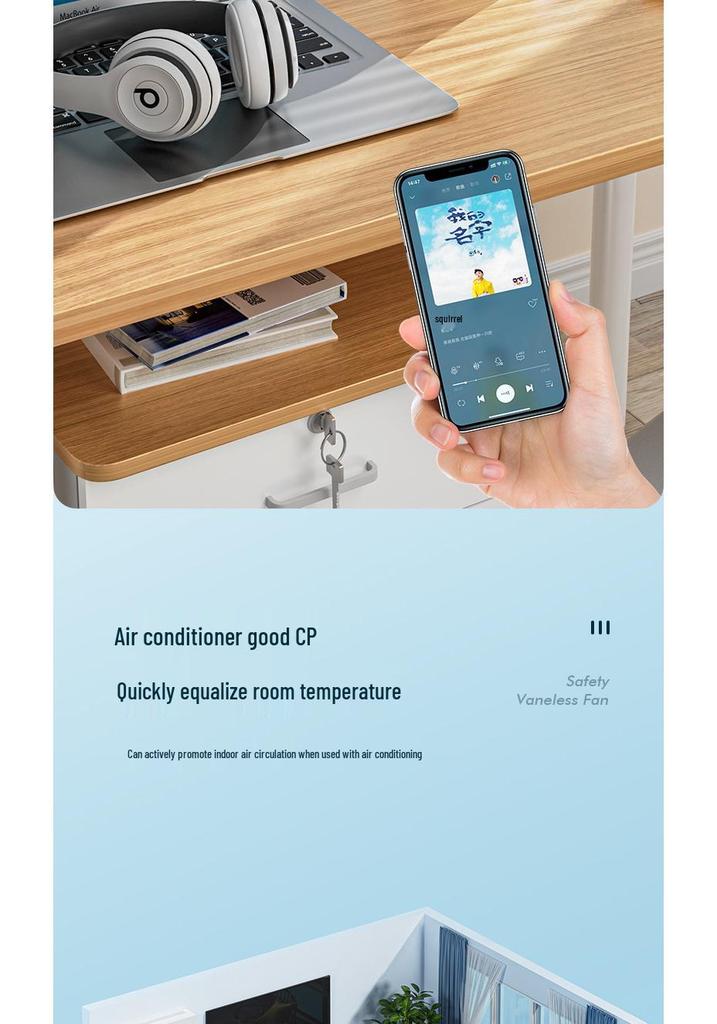 F8 Bladeless Fan & Bluetooth Speaker with Desk Lamp, USB Charging, Oscillation, Creative Design, Digital Display - 2026 Model for Home Use