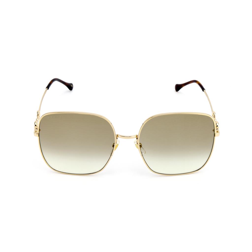 Gucci Horsebit Series Side Letter Engraving Vintage Square Sunglasses Women Sunglasses Brown GG0879S-002