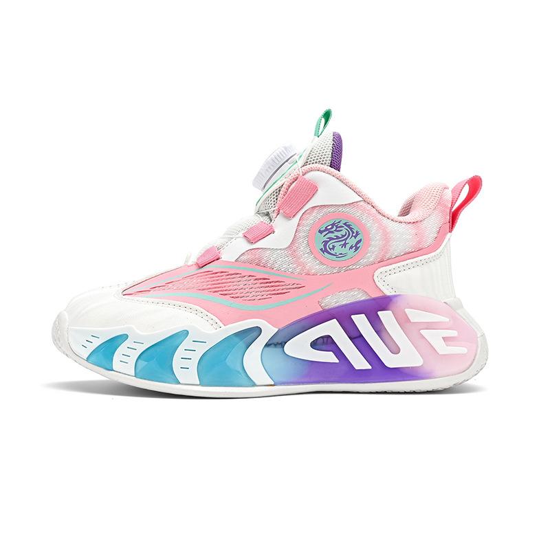 Mädchen Basketballschuhe 2025 Frühling neu Mesh atmungsaktiv Drehverschluss Kinder und Mädchen Sportschuhe Knopf Laufschuhe