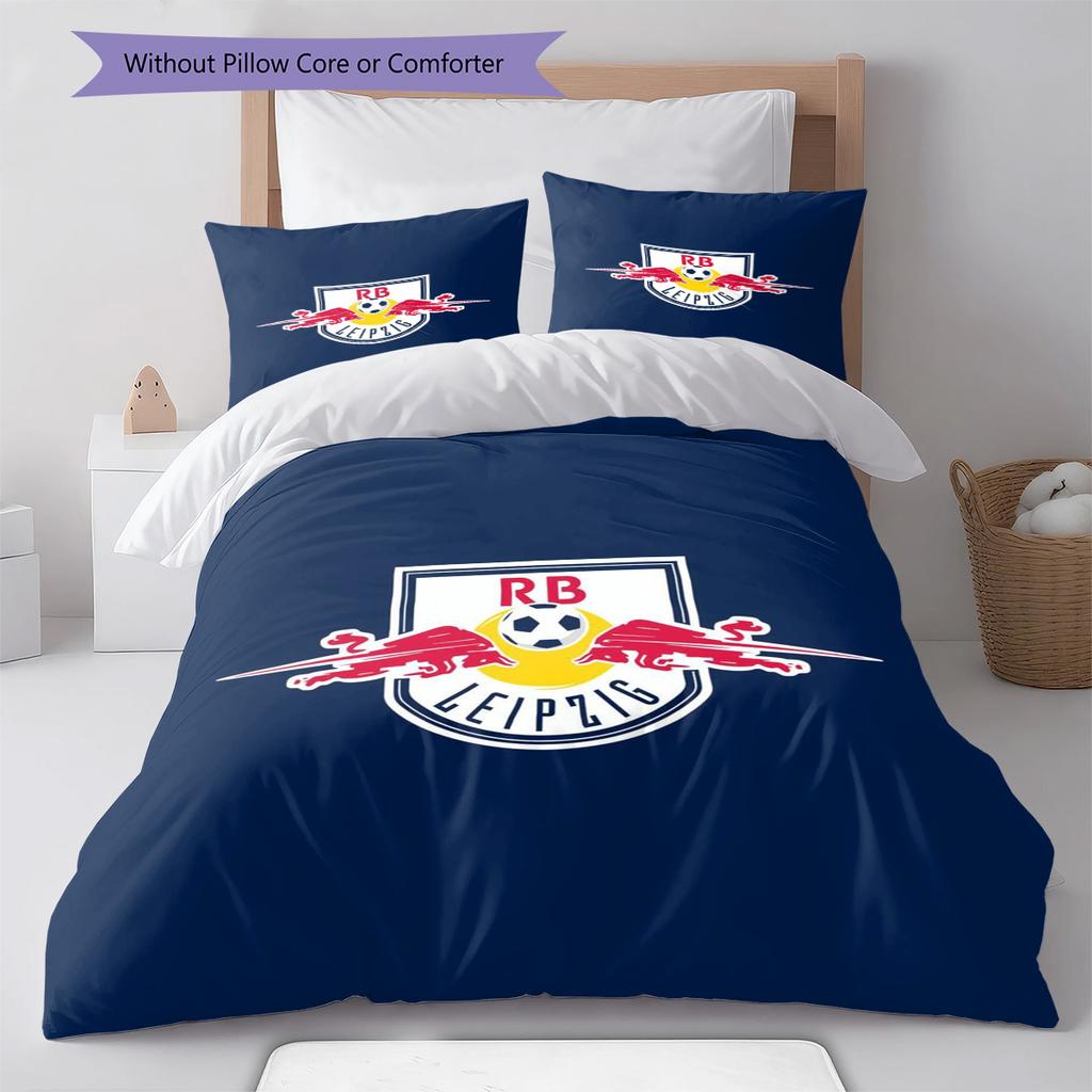 Set de așternut cu model logo RB Leipzig Cearșaf de pilotă Față de pernă Decor pentru casă Cadou (1 * husă de pilotă + 2 * fețe de pernă, fără miez)