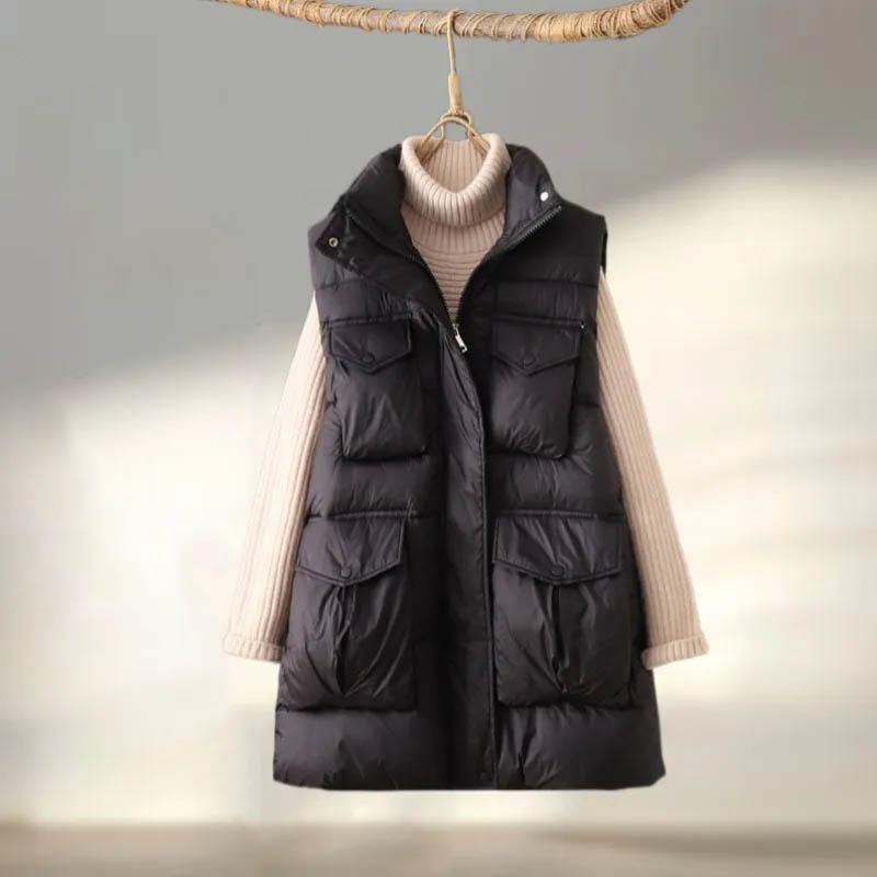 Down Vest for Women Winter OversizeThickened Warm Large Pocket Vest Casual Windproof Warm Turtleneck Vest