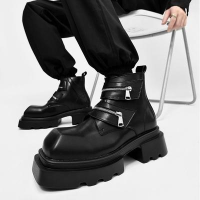 Fashion Men's Fashion Square Head High-top Boots Men's High-end Sense Platform Chelsea Boot Hairstylist High Quality Derby Leather Shoes