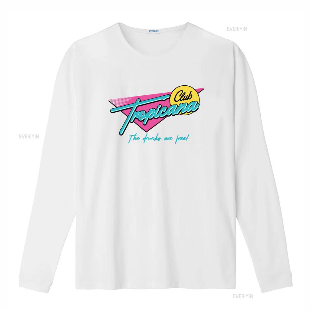 Club Tropicana T Shirt Retro 80s Neon Design Perfect for Fancy Dress Parties Music Lovers The Drinks Are Free Vintage Washed