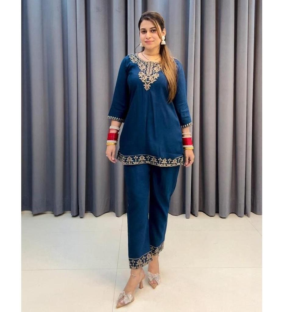 Indian Women Designer Pure Cotton Chikenkari Style Cord Set Party Wear Bollywood Kurti