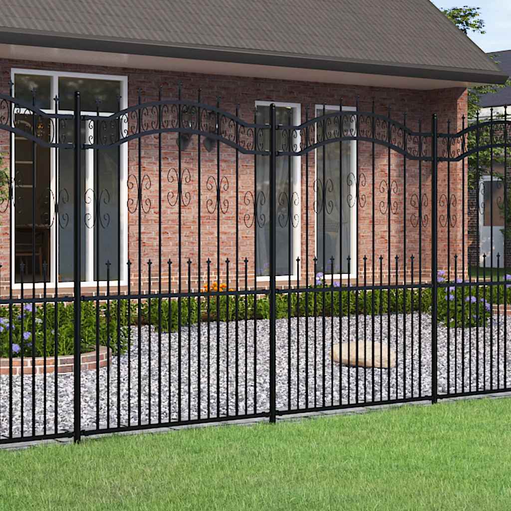 KAMPEN Garden Fence with Spear Tip Black 240 x 175 cm Steel