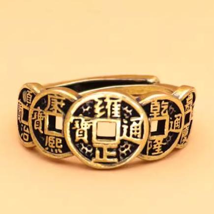 Five Emperors Coin Rings Vintage Five Blessings Copper Coin Ward Off Evil Alloy Open Ring Implying Good Luck Jewelry Accessories