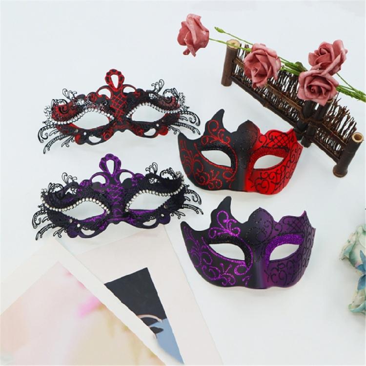 2Pcs Friendly Plastic Couple Masks Venetians Carnival Party Accessories Detailed Carved Design Comfortable Face Mask