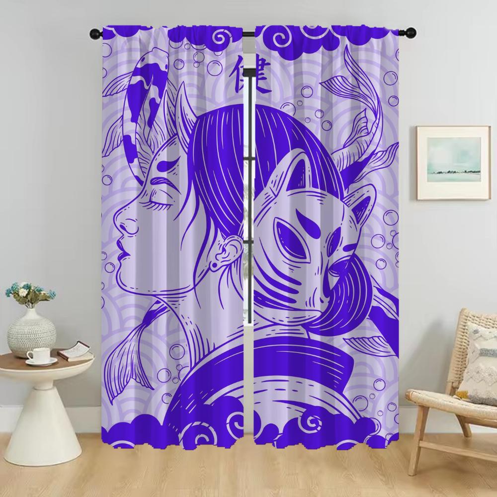 Japan Curtains for Bedroom Shades Partition Elegant Room Curtains 2 Pieces Halloween Decoration Window Curtain Living Kitchen