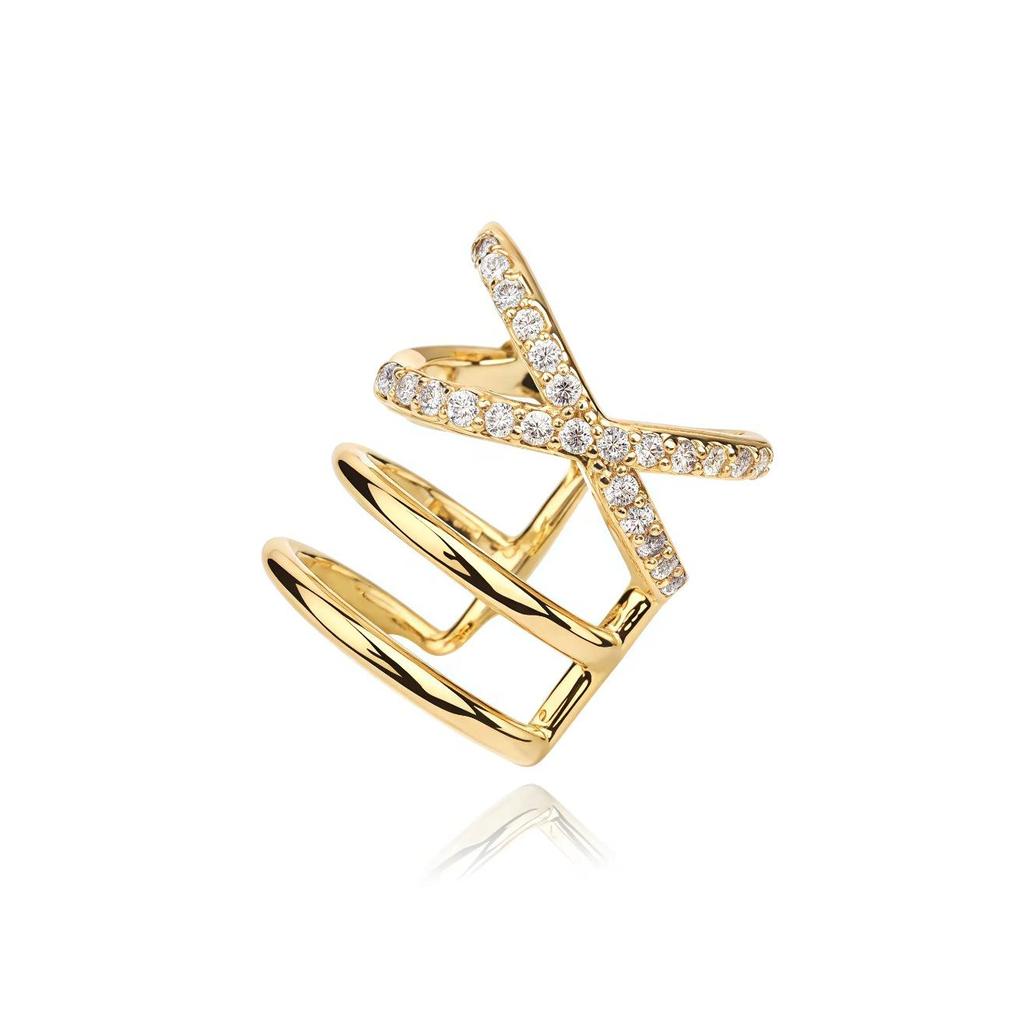 S925 Sterling Silver No Piercing Women's Ear Cuff, Luxury Full Diamond Earrings, Niche Design, Gold-Plated High-End Ear Jewelry.