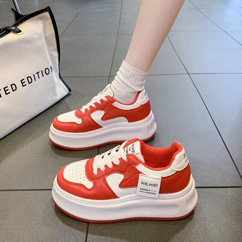 European Station Muffin Thick-soled Soft Leather Casual Shoes 2025 Early Spring Small Height Increase Casual White Shoes Student Shoes