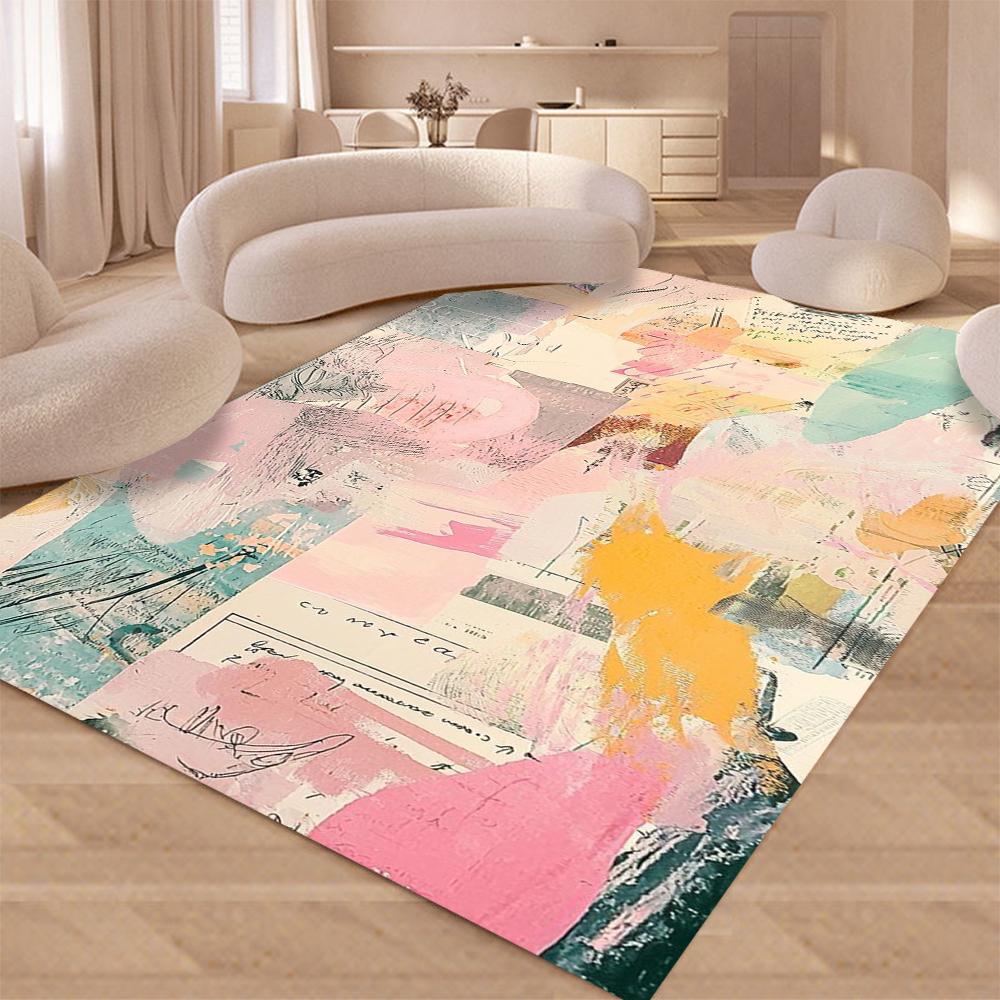 Modern Abstract Design Area Rug Non Shedding Soft Carpet for Living Room Bedroom Kitchen Doormat NonSlip Flannel Floor Mat
