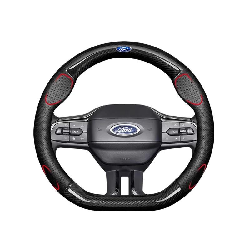 fypaj3 Car Carbon Fiber Ventilate Steering Wheel Cover Ford ST Mondeo F150 Fusion Mustang EXPLORER ESCAPE EDGE Fiesta Focus Kuga Ranger