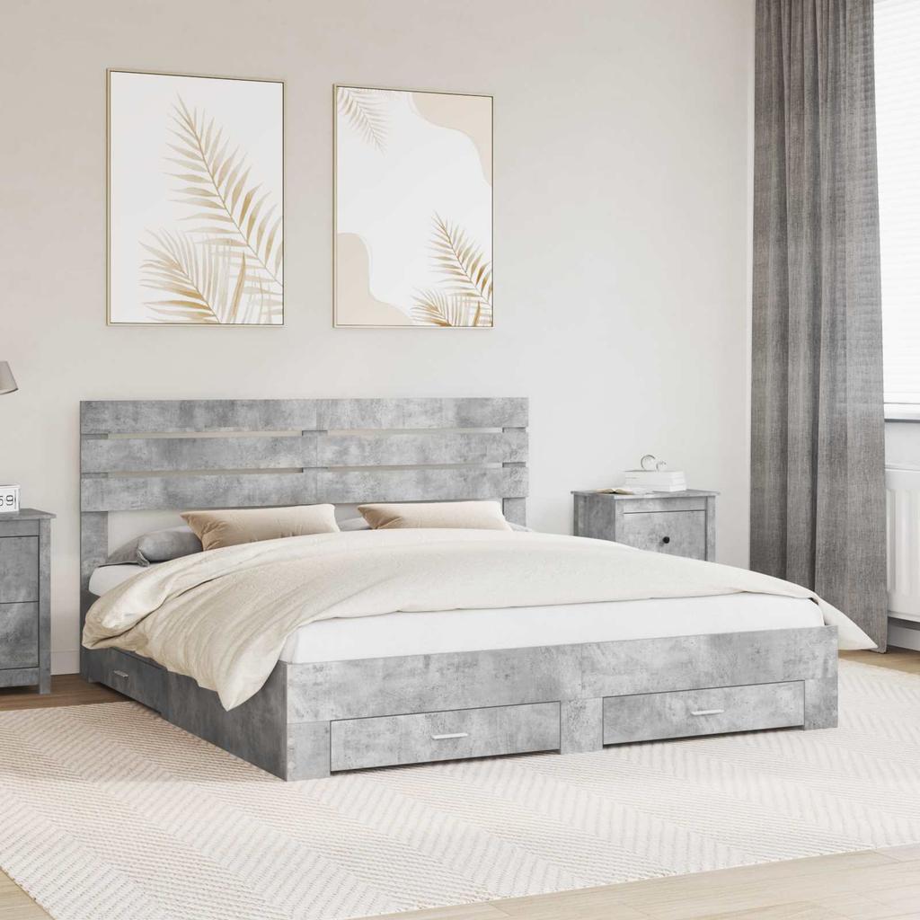 Storage Bed Frame with Drawers and Headboard Wood Based Material
