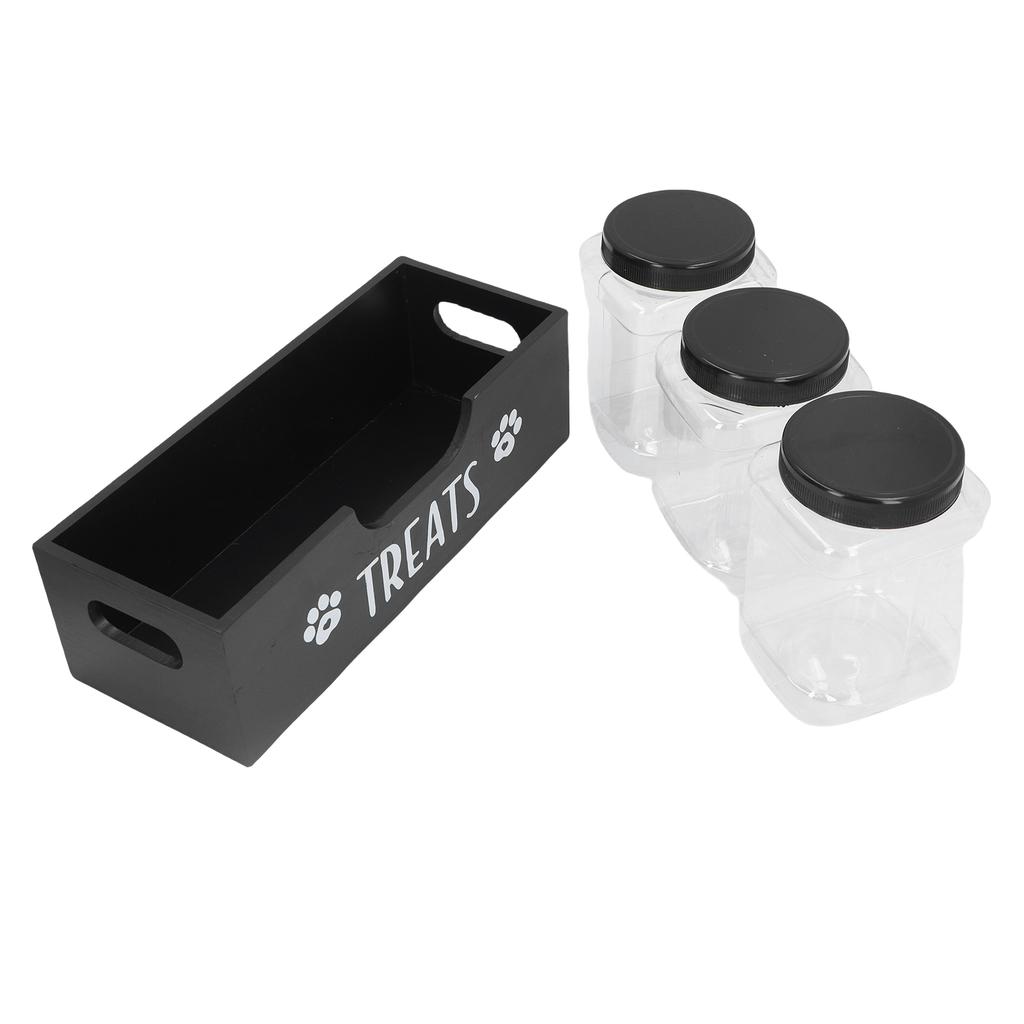 Dog Treat Container Solid Wood and Plastic Multifunctional Pet Food Storage Container for Home