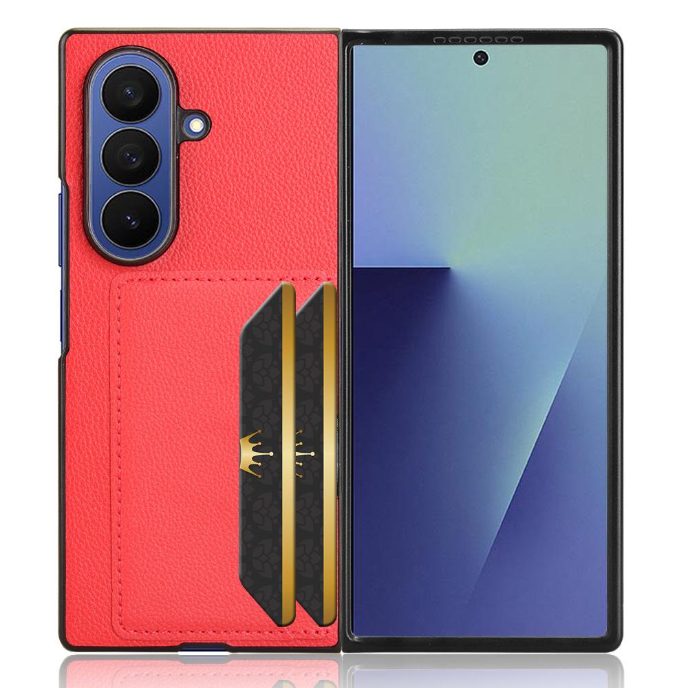 For Samsung Galaxy Z Fold7 5G Case Card Holder Litchi Texture Leather + PC Phone Cover