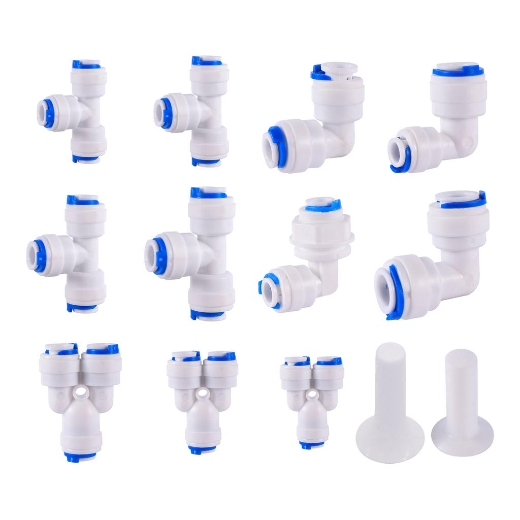 10Pcs RO Water Hose Connection 1/4" 3/8" Straight Elbow Tee Coupling Plastic Quick Pipe Fitting Reverse Osmosis Connector Divide