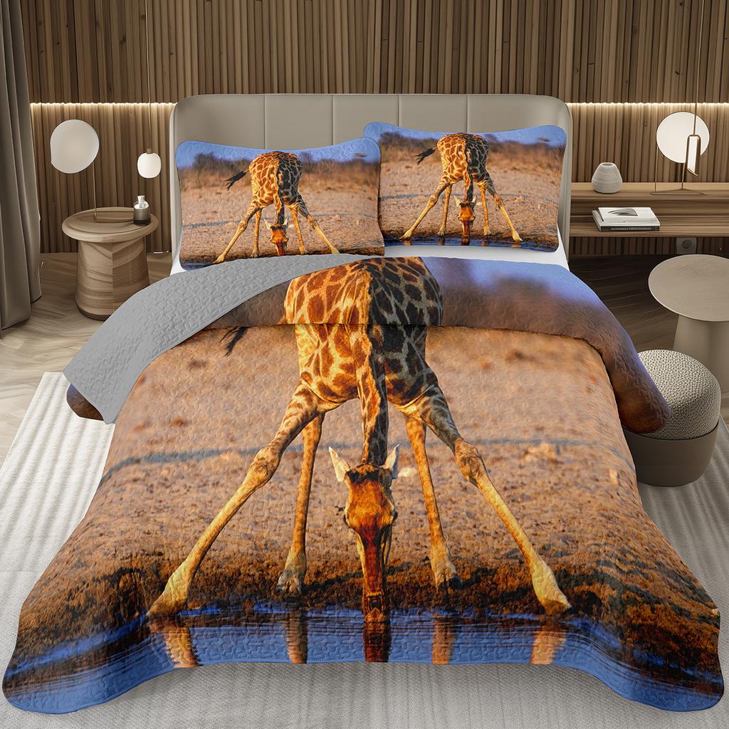 Safari Giraffe Bedspread Twin Queen Wildlife Animals Quilted Coverlet For Teens Adult Bedroom Decor Rustic Farmhouse Bedding Set