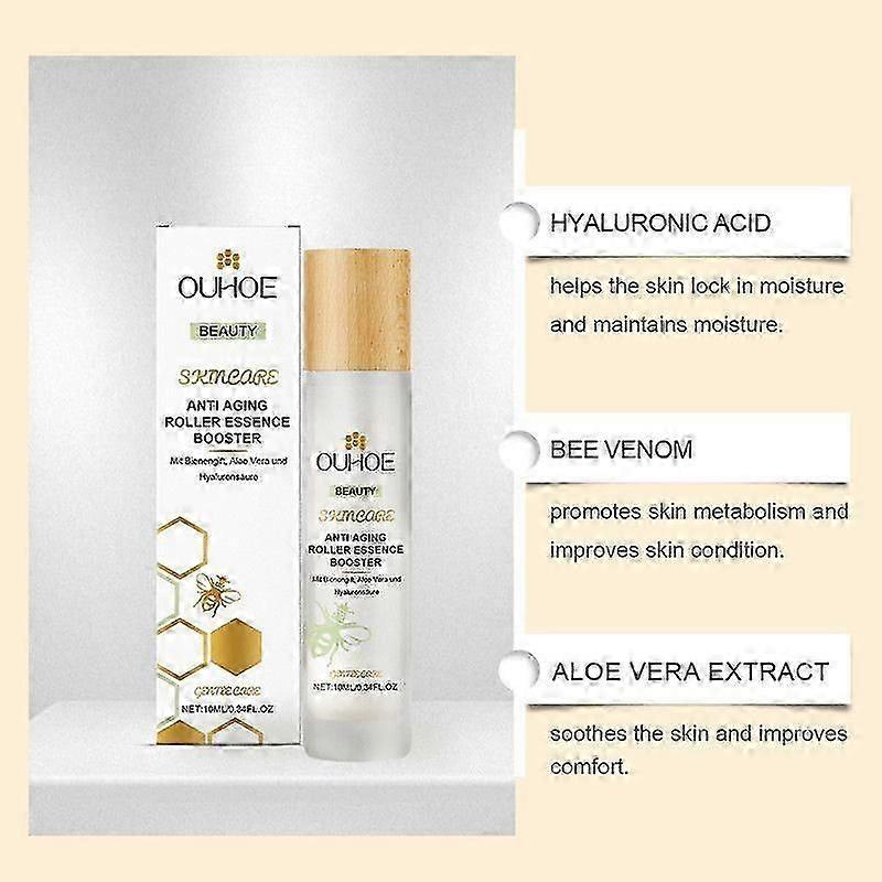 Ważne! Ten produkt zawiera jad pszczeli.
Esencja w kulce przeciwstarzeniowa z jadem pszczelim, Koncentrowane serum przeciwstarzeniowe z ujędrniającym jadem pszczelim, kwasem hialuronowym i aloesem, Redukcja zmarszczek