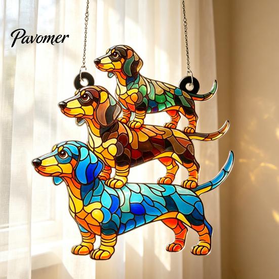 Unique Gift for Friends Dachshund Hanging Ornament, Acrylic Window Sun Catcher, Cute Dog Interior Accessories Decoration Home Room Decor, Front Porch