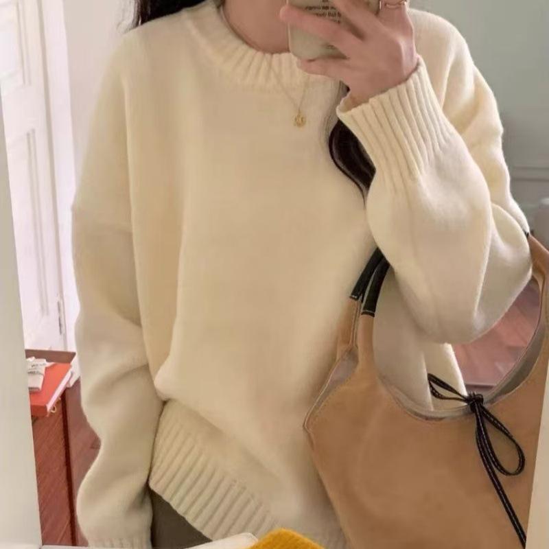 2024 Red Cashmere Knit Round Neck Sweater - Women's Warm Autumn/Winter Versatile Base Layer