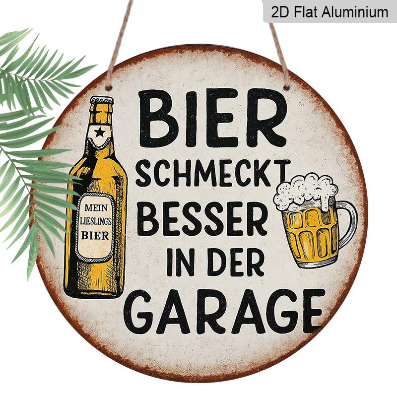 2D Flat, 1pc 7.87inchs Suitable for Garage & for Man Cave Beer-Themed Vintage Aluminum Wall Sign - Beer Tastes Better in the Garage Humorous Retro 1pc
