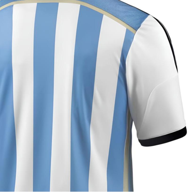 adidas Camiseta de Fútbol de Manga Corta con Cuello en V y Corte Recto con Estampado de Rayas y Patrón de Insignia Argentina Copa Mundial 2014 Local Versión Aficionado Hombre Tops Celeste G74569