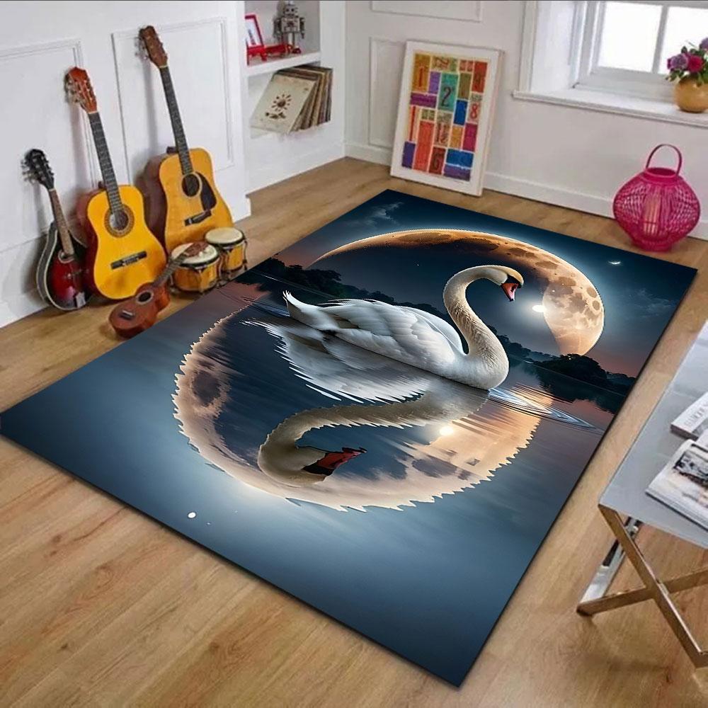 "Swan with Moonlit Reflection" Patterned carpet, non slip mat suitable for living room and bedroom sofas