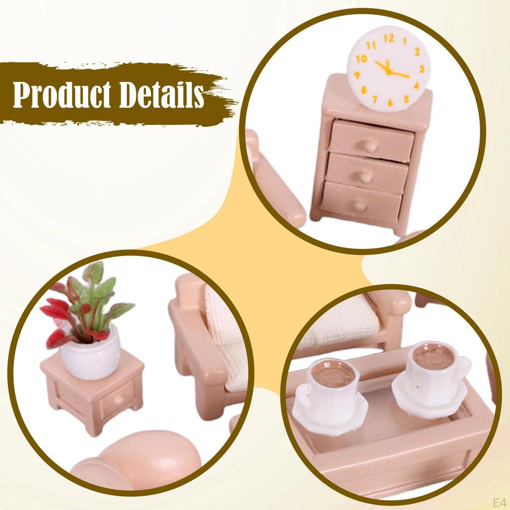 Dollhouse Furniture Set Hobby Crafts,Pretend Play Toy,Miniature Sofa Tea Table Toys for Girls