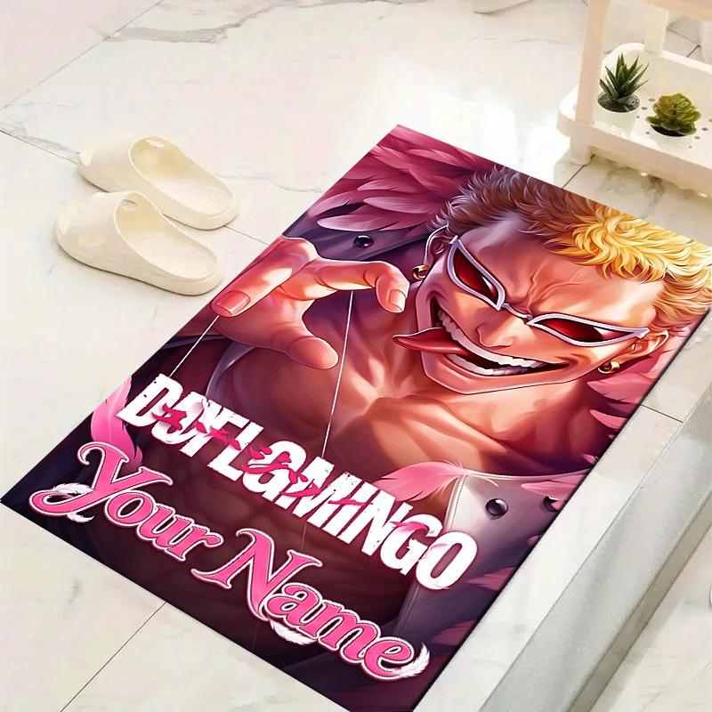 Custom 1Pc Doflamingo Anime Print Flannel Personalized Rug Non Slip Floor Mat Soft Carpet for Living Bedroom Office Home Decor Gift