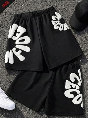 Single-pack Boys' Casual Outdoor Fashion Versatile Foam Shorts with Letter Print Design, Loose and Breathable, Perfect for Spring and Summer.