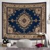 2D Flat, [2D Flat] 1pc Tapestry Blue Floral Symmetrical Rug, Elegant Persian Style Home Decor Printed Wall Tapestry for Bedroom Living Room, Outdoor C